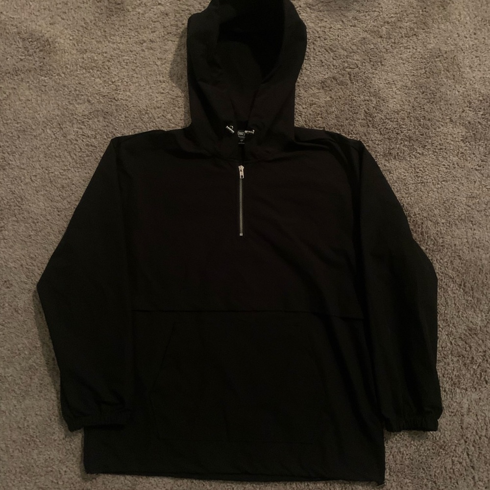 Half Zipper Drawstring Hem Hooded Coat